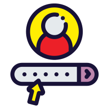 a user profile with a password input field and a pointer clicking on it icon